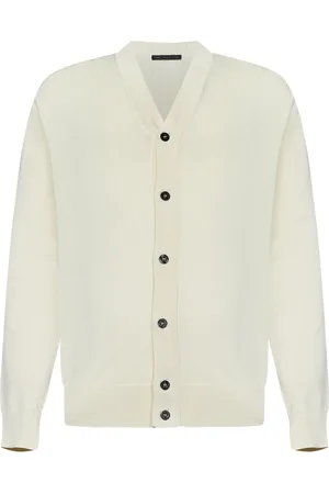 LOW BRAND Strik, Herre, , L, Uld, Hvid V-hals sweater med intarsia detalje