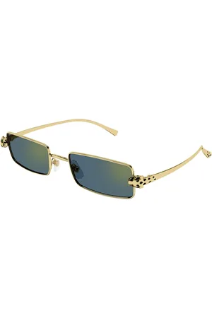 Cartier Tilbehør, unisex, Gul, 54 MM, Uld, Guld Stel Grønne Linser Solbriller