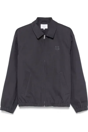 Maison Kitsuné Jakke, Herre, Blå, S, Blå lynlåsfrakke med rævemotiv