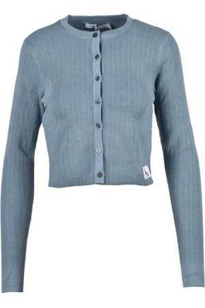 Calvin Klein Strik, Dame, Blå, XS, Bomuld, Kort Cardigan i Bomuldsblanding