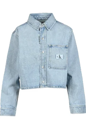 Calvin Klein Jakke, Dame, Blå, S, Denim, Denim Kort Jakke med Tryklåse