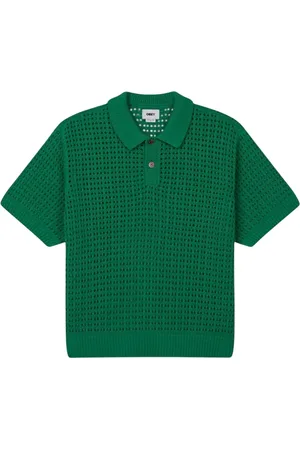 Obey Strik, Herre, Grøn, L, Bomuld, Åben Strikket Polo Sweater