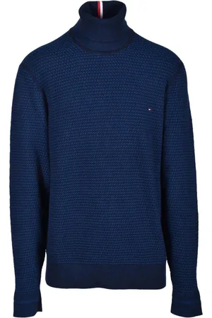 Tommy Hilfiger Strik, Herre, Blå, 2XL, Bomuld, Bomuld Høj Hals Underlagtrøje