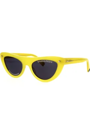 Dsquared2 Tilbehør, Dame, Gul, 55 MM, Vintage Cat-Eye Solbriller med Metalnitter