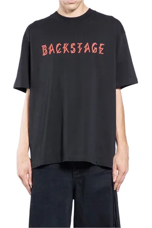 44 Label Group Top, Herre, Sort, M, Uld, Sort Rund Hals Tee med Backstage Print