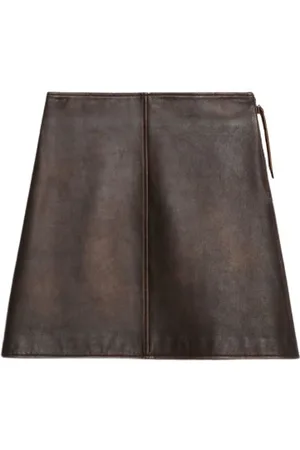 Max Mara Nederdel, Dame, Brun, S, Læder, Læder mini nederdel