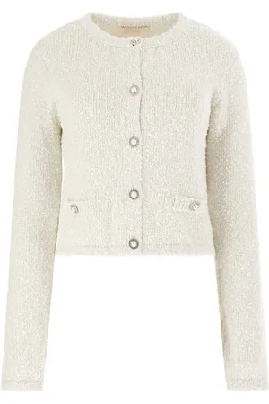 Guess Strik, Dame, Hvid, XS, Uld, Elegant Cropped Cardigan til Kvinder