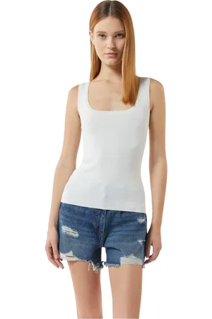 Silvian Heach Top, Dame, Hvid, S, Nylon, Top i strik med firkantet halsudskæring