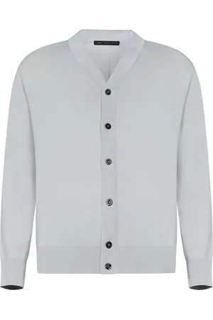 LOW BRAND Strik, Herre, Grå, M, Nylon, Luksuriøs Grå V-Hals Cardigan Strik