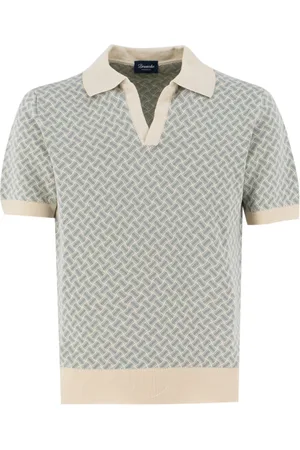 DRUMOHR Top, Herre, Blå, M, Bomuld, Bomuld-linned blanding kiks mønster polo