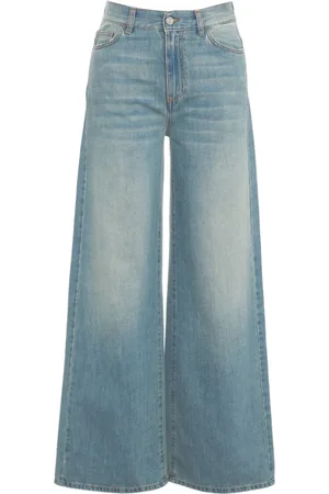 Jucca Jeans, Dame, Blå, W26, Bomuld, Højtaljede brede ben distressed jeans