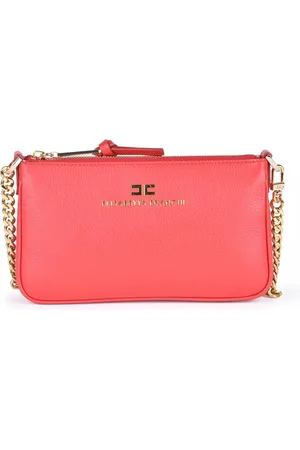 Elisabetta Franchi Taske, Dame, Rød, ONE SIZE, Læder, Læder Crossbody Taske med Lynlås Lukning