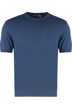 CANALI Top, Herre, Blå, M, Bomuld, Ribbet Bomuld Kortærmet Sweater