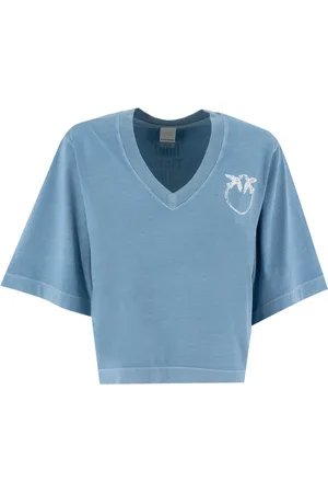 Pinko Top, Dame, Blå, L, Bomuld, Stilfuld Bomuld Jersey Halværmet T-shirt
