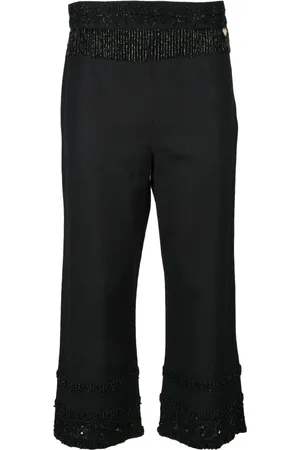Twin-Set Bukser, Dame, Sort, M, Linned, Linnedbukser med lynlås ved anklen
