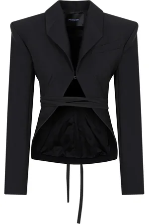 MUGLER Jakke, Dame, Sort, 2XS, Uld, Sort jakke med skulpturelt design