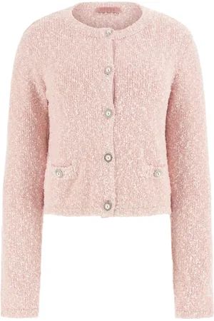 Guess Strik, Dame, Lyserød, XL, Uld, Rosa Cardigan til Moderne Kvinder