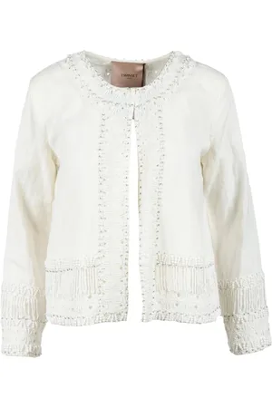 Twin-Set Strik, Dame, Hvid, 2XL, Bomuld, Bomuld Linned Jakke
