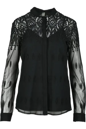 Fabiana Filippi Bluser & Skjorter, Dame, Sort, XL, Tyl, Broderet tylskjorte med manchetknap