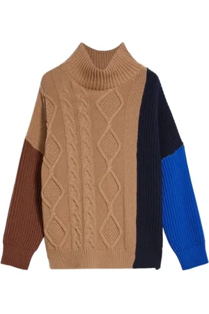 Max Mara Strik, Dame, Flerfarvet, XS, Uld, Patchwork Uld Sweater