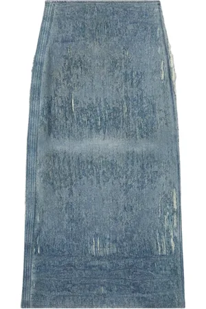 Diesel Nederdel, Dame, Blå, S, Denim, Ocean Distressed High-Waisted Nederdel