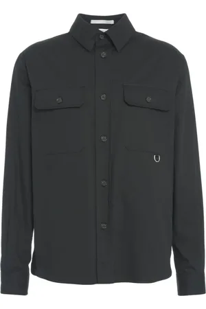 Paolo Pecora Skjorte, Herre, Sort, M, Uld, Sort Gabardine Overshirt Stilfuld Jakke