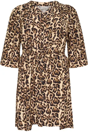Kaffe Kjole, Dame, Brun, 2XL, Leopard Print Kort Kjole