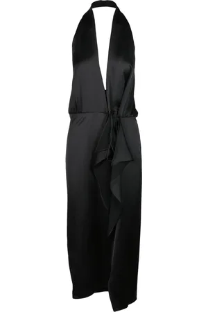 Pinko Kjole, Dame, Sort, 2XS, Polyester, Lang kjole med foran slips lukning