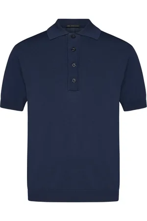 LOW BRAND Top, Herre, Blå, XL, Nylon, Blå Polo Skjorte med Intarsia Detaljer