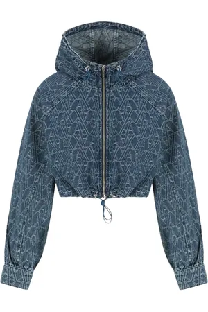 Armani Exchange Jakke, Dame, Blå, L, Denim, Blå Denimjakke med All-Over Bogstaver