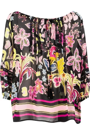 ERMANNO SCERVINO Bluser & Skjorter, Dame, Flerfarvet, S, Blomsterprint Blonder Detalje Skjorte