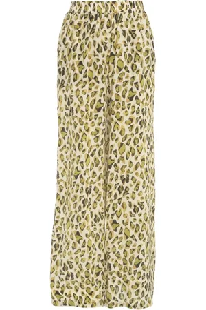 Kaos Bukser, Dame, Flerfarvet, XS, Uld, Beige Animal Print Wide Leg Bukser