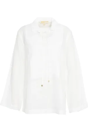 Michael Kors Bluser & Skjorter, Dame, Hvid, S, Uld, Hvid V-Hals Klokkeærme Bluse