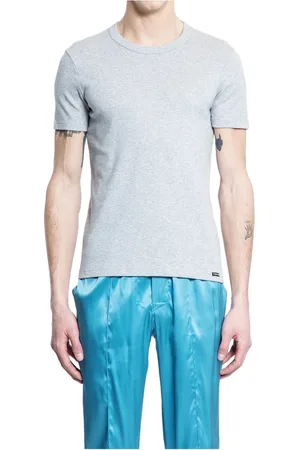 Tom Ford Top, Herre, Grå, S, Bomuld, Grå Bomuld Crew Neck Logo T-Shirt