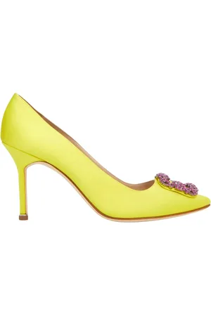 Manolo Blahnik Sko, Dame, Gul, 36 EU, Læder, Gule Krystal Spænde Højhæle