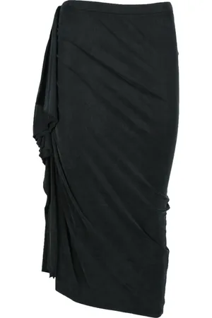 Maison Margiela Nederdel, Dame, Sort, M, Draped Midi Nederdel Elastik Talje