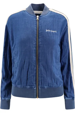 Palm Angels Sweathshirts & Hoodies, Dame, Blå, M, Bomuld, Blå Lynlås Sweater Ribbet Profil