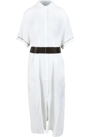 Fabiana Filippi Kjole, Dame, Hvid, XL, Linned, Linned Chemisiere Kjole med Knapper