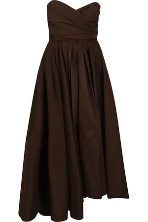 Pinko Kjole, Dame, Brun, 2XS, Brun Taffeta Stropløs Kjole med Sweetheart Halsudskæring