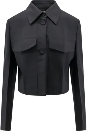 Fendi Jakke, Dame, Sort, S, Uld, Sort Skjorte med spids krave