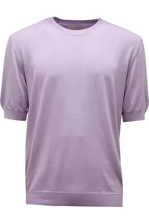 BALLANTYNE Strik, Herre, Lilla, S, Bomuld, Silk/Bomuld Top i Glicine