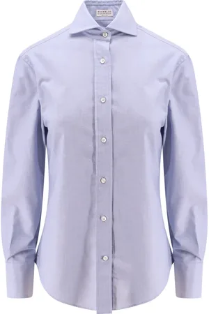 Brunello Cucinelli Bluser & Skjorter, Dame, Blå, XS, Bomuld, Blå Skjorter med Fransk Krave