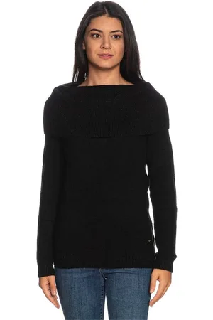 YES ZEE BY ESSENZA Strik, Dame, Sort, S, Sort viskose sweater med lurex krave
