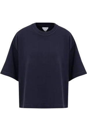Bottega Veneta Top, Dame, Blå, M, Bomuld, Blå Cropped T-Shirt med Firkantet Hals