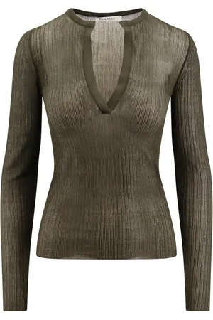 Max Mara Strik, Dame, Grøn, S, Silke V-Hals Grønne Toppe