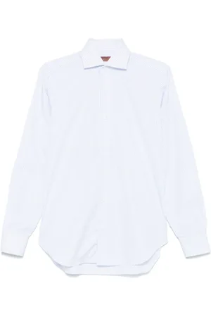 BARBA Skjorte, Herre, Hvid, L, Uld, Stribet skjorte med italiensk oprindelse