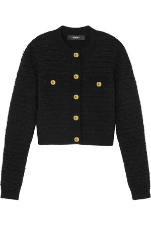 VERSACE Strik, Dame, Sort, S, Sort Bouclé Sweater med Lommer