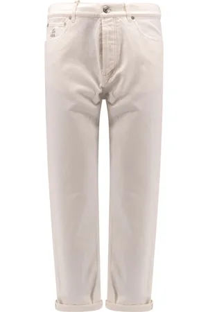 Brunello Cucinelli Bukser, Herre, Hvid, M, Bomuld, Hvide Bukser med Logo Broderi