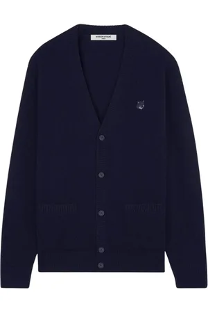 Maison Kitsuné Strik, Herre, Blå, L, Uld, Uld Ræve Cardigan