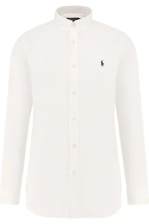 Ralph Lauren Skjorte, Herre, Hvid, 2XL, Bomuld, Hvid Buttoned-down Skjorte med Ikonisk Broderet Knap på Fronten